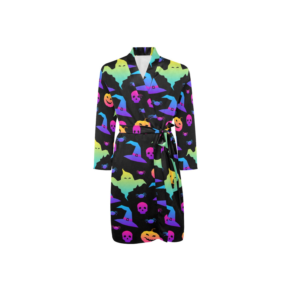 Colorful halloween background Men's Long Sleeve Belted Night Robe
