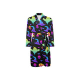 Colorful halloween background Men's Long Sleeve Belted Night Robe