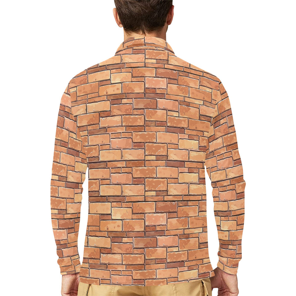 Brick Printed Pattern Print Design 04 Men's Long Sleeve Polo Shirt