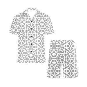 arabic gray pattern Men's V-Neck Short Pajama Set