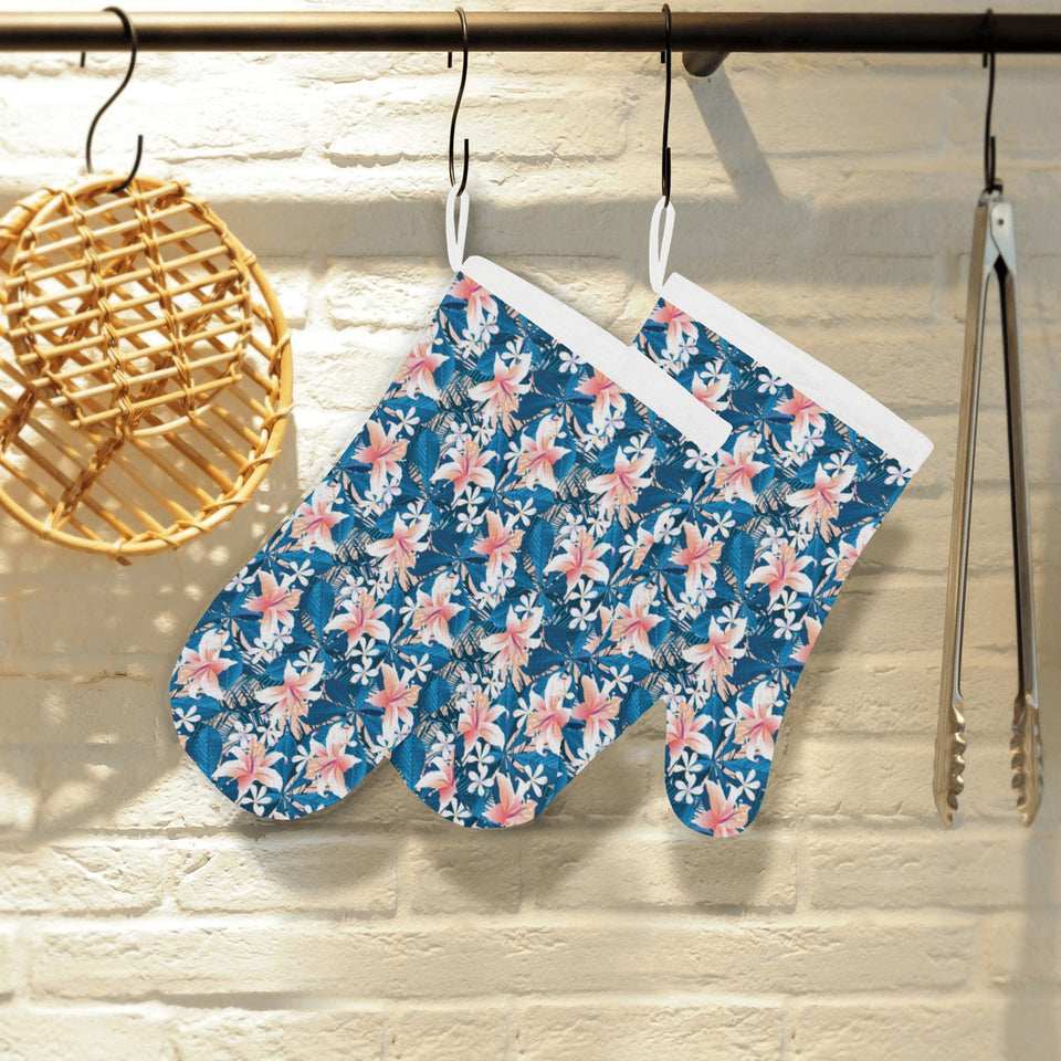 Hibiscus Pattern Print Design 02 Heat Resistant Oven Mitts