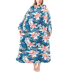 Hibiscus Pattern Print Design 02 Blanket Robe with Sleeves