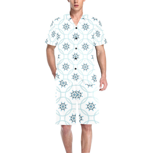 nautical steering wheel chain Men's V-Neck Short Pajama Set