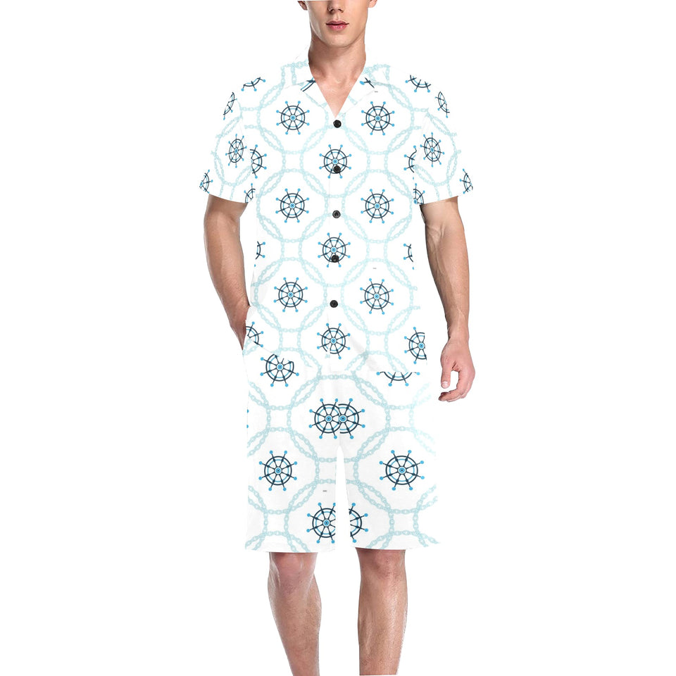 nautical steering wheel chain Men's V-Neck Short Pajama Set