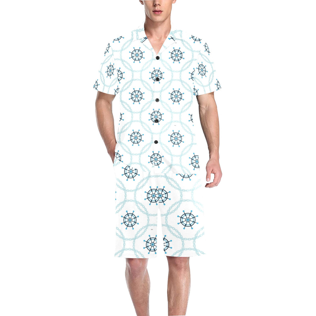 nautical steering wheel chain Men's V-Neck Short Pajama Set