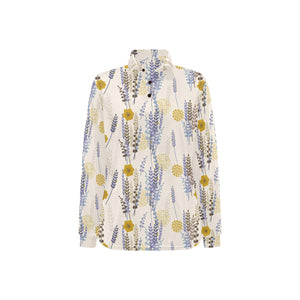 Lavender modern pattern blackground Women's Long Sleeve Polo Shirt