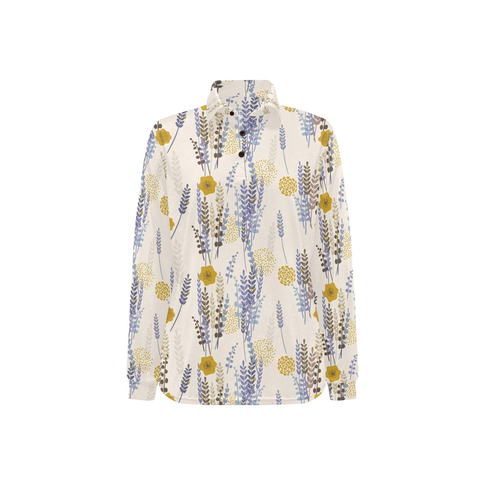 Lavender modern pattern blackground Women's Long Sleeve Polo Shirt