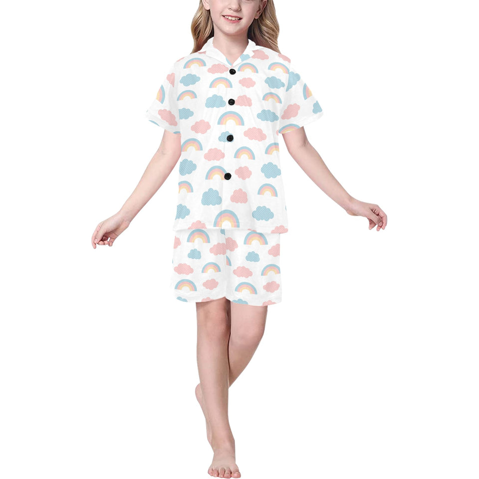 Cute rainbow clound pattern Kids' Boys' Girls' V-Neck Short Pajama Set