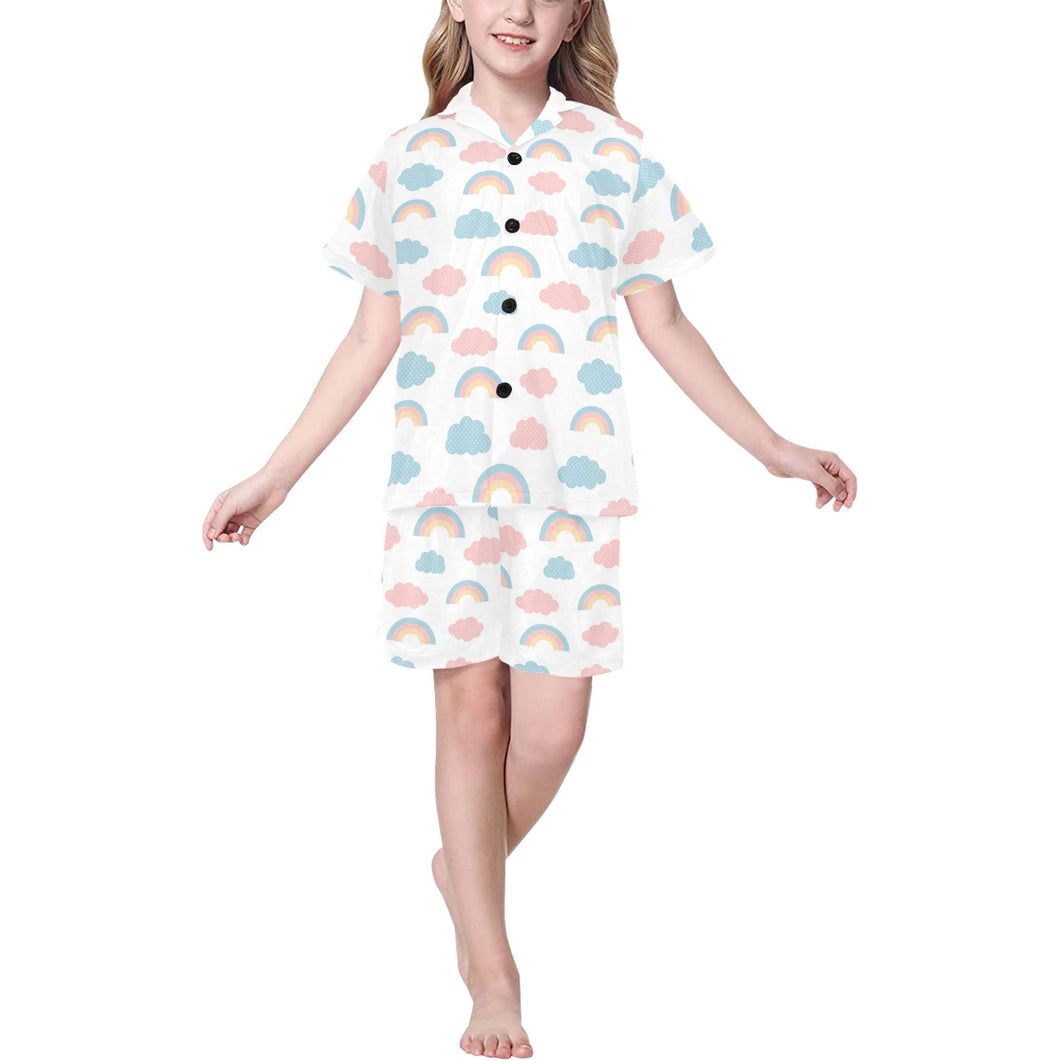 Cute rainbow clound pattern Kids' Boys' Girls' V-Neck Short Pajama Set