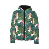 Parrot Palm tree leaves flower hibiscus pattern Kids' Boys' Girls' Padded Hooded Jacket