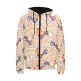 Cute rooster chicken cock floral ornament backgrou Men's Padded Hooded Jacket