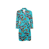 Boomerang Australian aboriginal ornament blue back Men's Long Sleeve Belted Night Robe