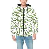Hand drawn sketch style green Chili peppers patter Men's Padded Hooded Jacket