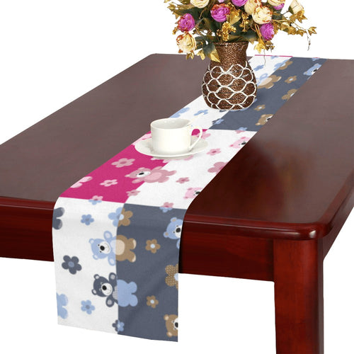 Teddy Bear Pattern Print Design 03 Table Runner