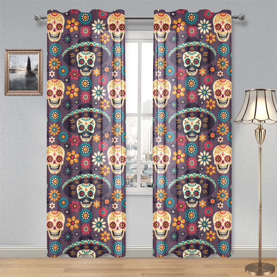 Sugar skulls flower maxican pattern Gauze Curtain