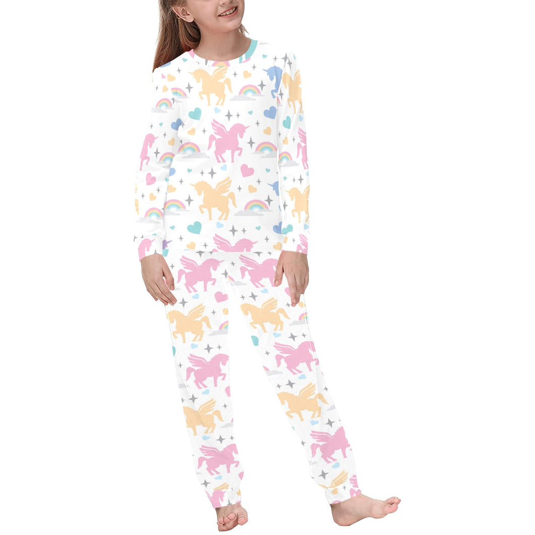 colorful unicorn rainbow heart pattern Kids' Boys' Girls' All Over Print Pajama Set