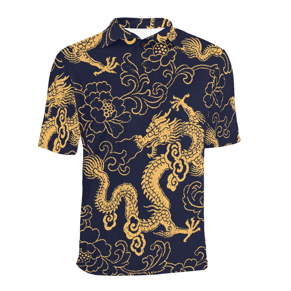 Gold dragon pattern Men's All Over Print Polo Shirt