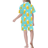 Beer pattern green background Kids' Boys' Girls' V-Neck Short Pajama Set