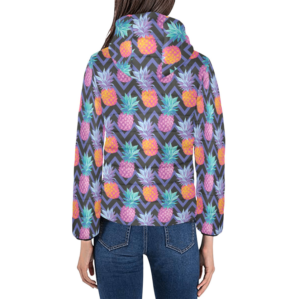 Pineapples pattern zigzag background Women's Padded Hooded Jacket