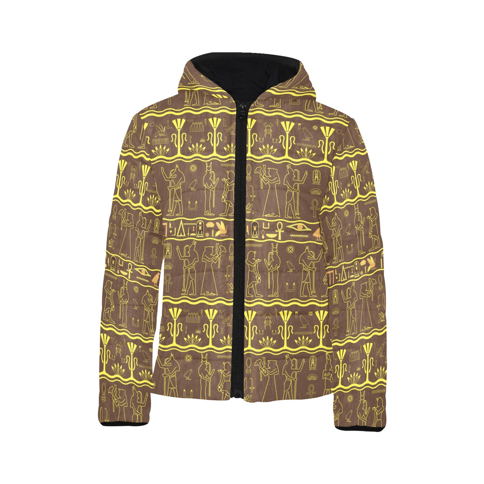 Egypt Hieroglyphics Pattern Print Design 03 Kids' Boys' Girls' Padded Hooded Jacket