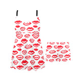 Lips Pattern Print Design 05 Chest Sexy Pleated Two Piece Swim Dress