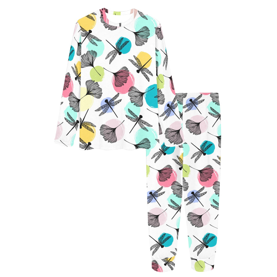 Dragonflies ginkgo leaves pattern Women's All Over Print Pajama Set