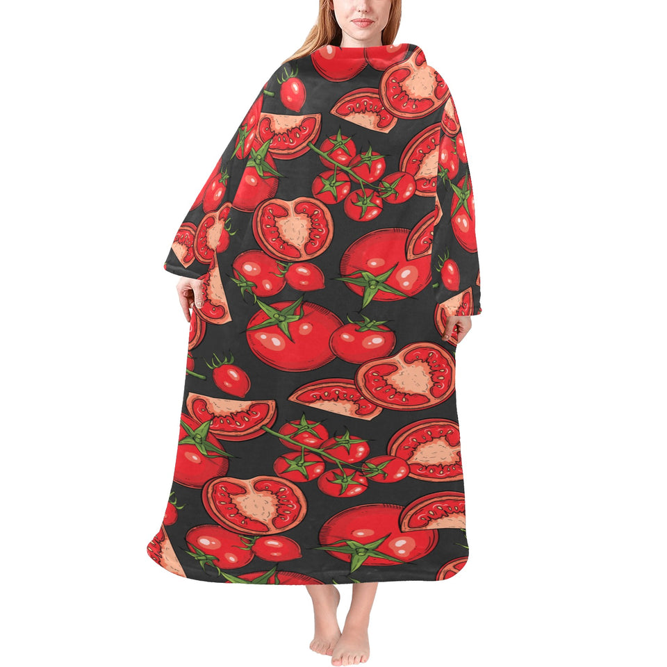 Tomato black background Blanket Robe with Sleeves