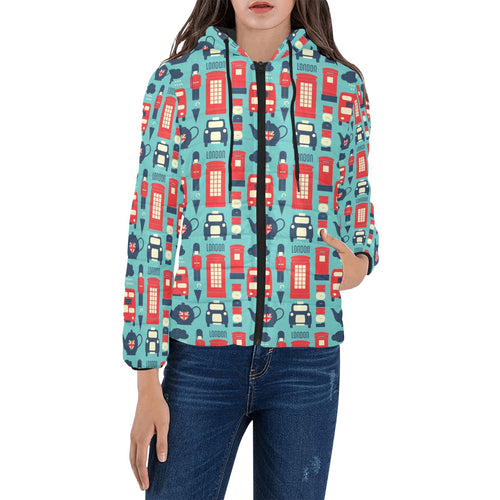 British Pattern Print Design 04 Women's Padded Hooded Jacket