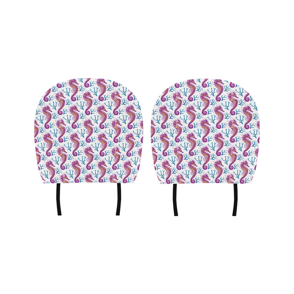 Purple seahorse blue coral pattern Car Headrest Cover