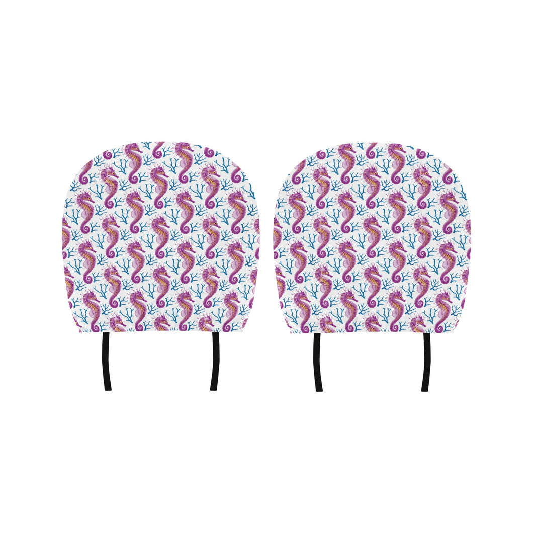 Purple seahorse blue coral pattern Car Headrest Cover