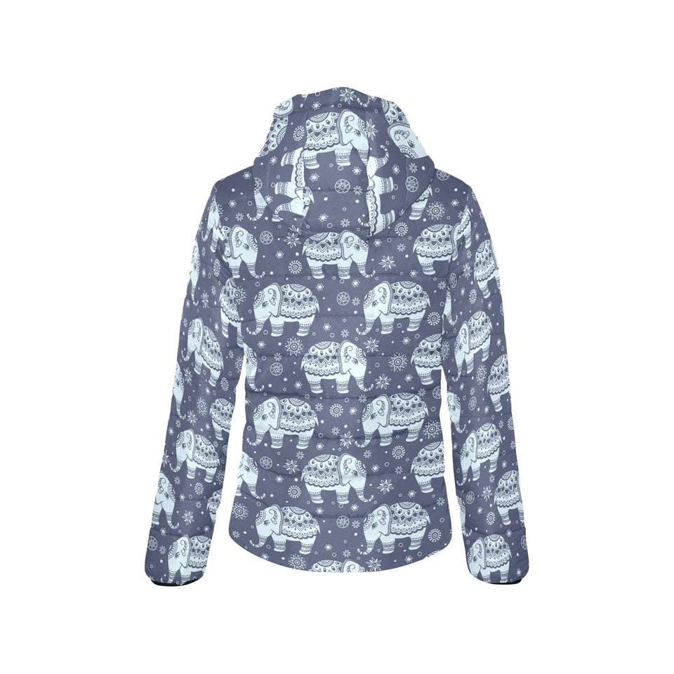 Elephant tribal design pattern Women's Padded Hooded Jacket
