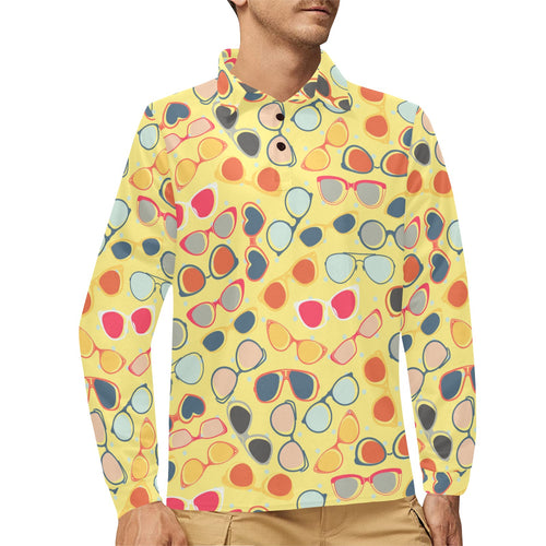 Sun Glasses Pattern Print Design 05 Men's Long Sleeve Polo Shirt