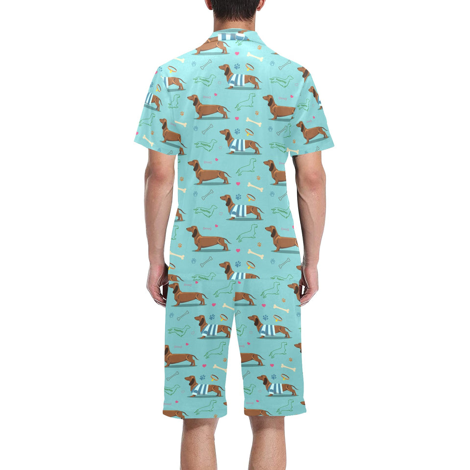 Dachshund decorative background Men's V-Neck Short Pajama Set