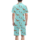 Dachshund decorative background Men's V-Neck Short Pajama Set
