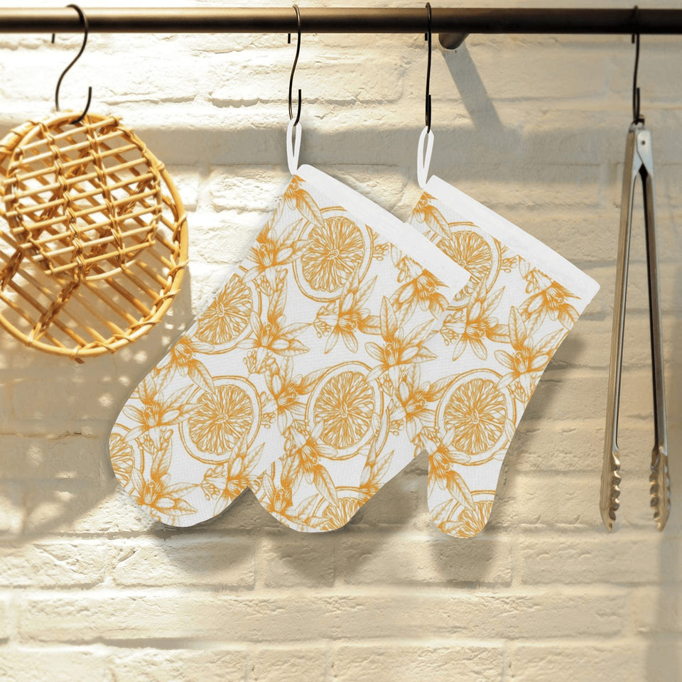 hand drawn orange fruit pattern Heat Resistant Oven Mitts