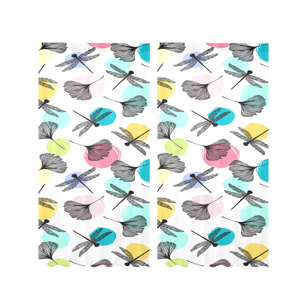 Dragonflies ginkgo leaves pattern Gauze Curtain
