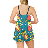 French fries red paper box pattern Chest Sexy Pleated Two Piece Swim Dress