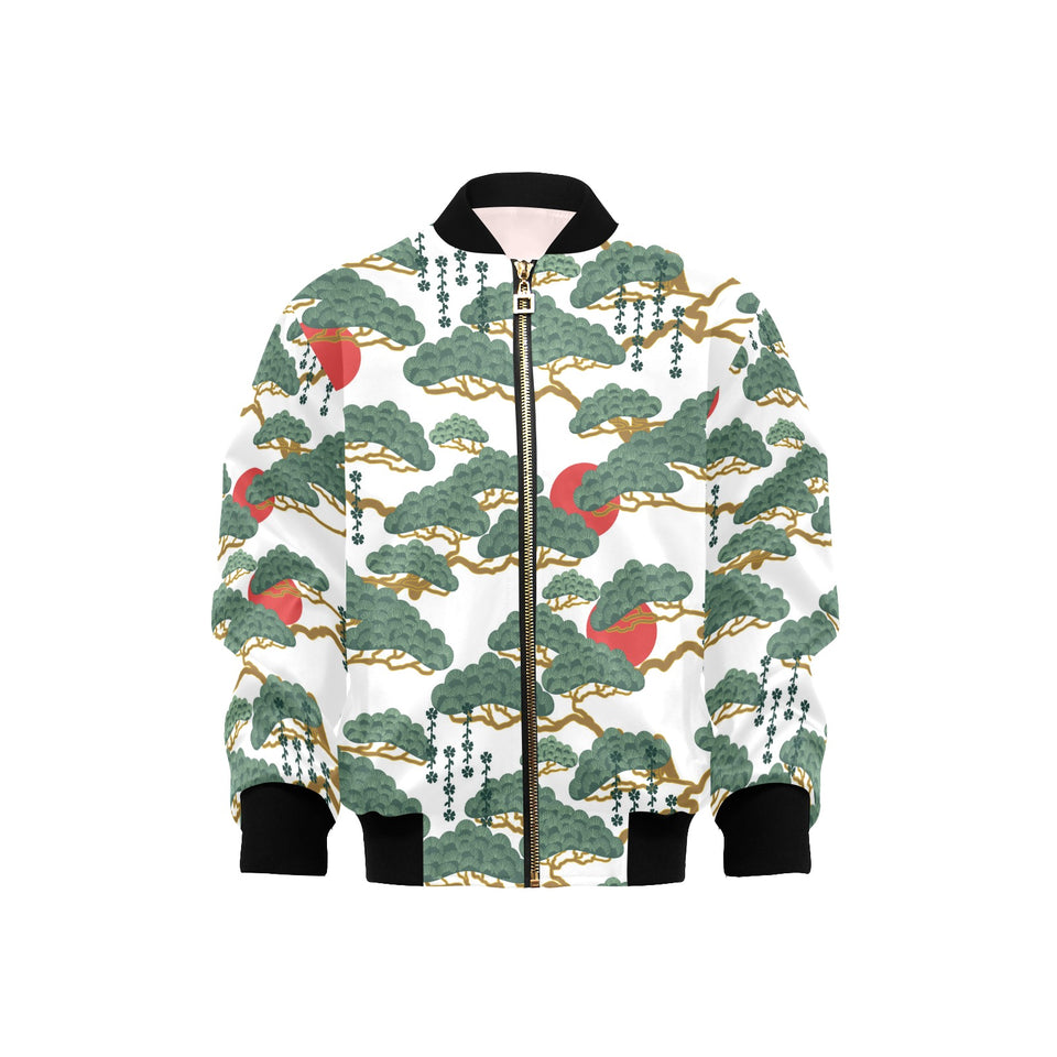 Bonsai red sun japanese pattern Kids' Boys' Girls' Bomber Jacket