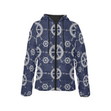 nautical steering wheel design pattern Women's Padded Hooded Jacket