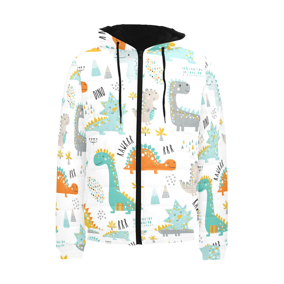 Cute funny kids dinosaurs pattern Men's Padded Hooded Jacket