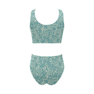 Classic Hand drawn Grape pattern Chest Bowknot High Waisted Bikini Swimsuit