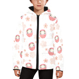 Daruma japanese wooden doll cherry blossom flower Kids' Boys' Girls' Padded Hooded Jacket