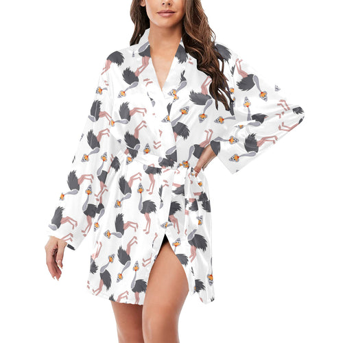 Ostrich Pattern Print Design 02 Women's Long Sleeve Belted Night Robe
