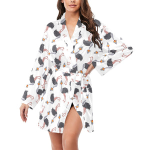 Ostrich Pattern Print Design 02 Women's Long Sleeve Belted Night Robe