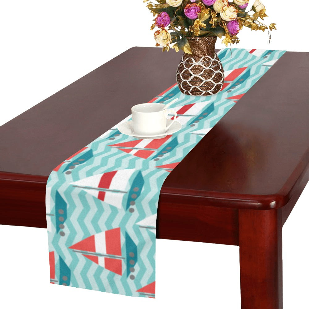 Red White sailboat wave background Table Runner