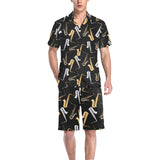 saxophone design pattern Men's V-Neck Short Pajama Set