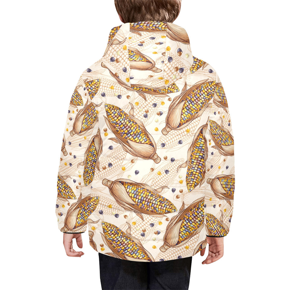 Corn Pattern Print Design 03 Kids' Boys' Girls' Padded Hooded Jacket