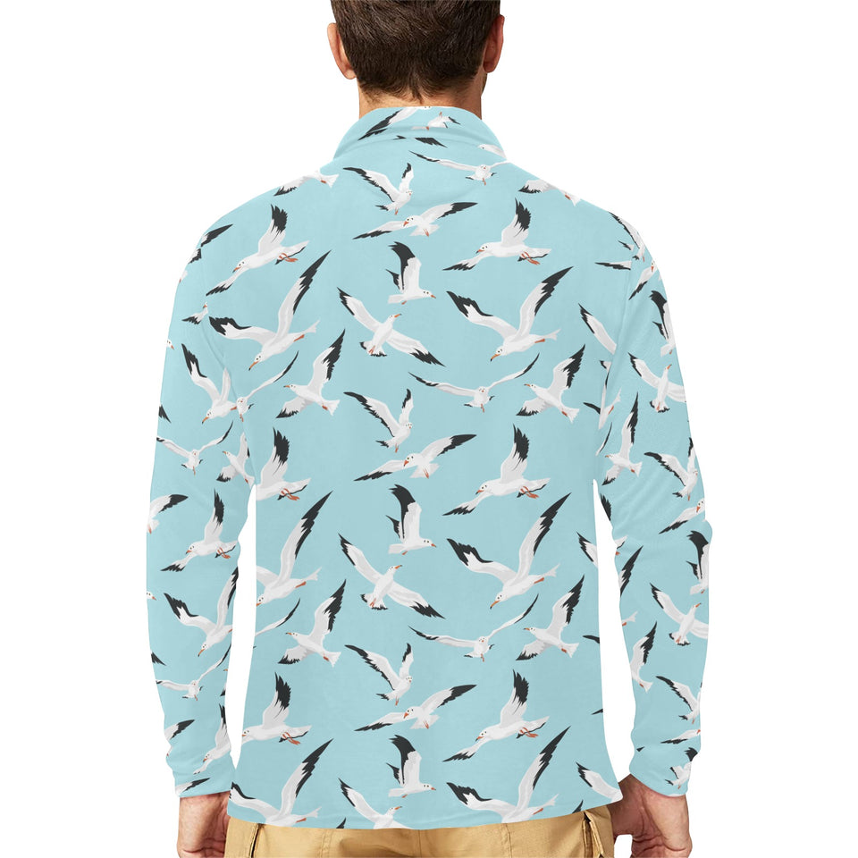 Seagull Pattern Print Design 01 Men's Long Sleeve Polo Shirt