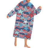 Hand drawn colorful starfish Blanket Robe with Sleeves
