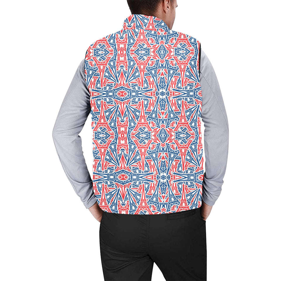 Blue Red Eiffel Tower Pattern Print Design 02 Men's Padded Vest